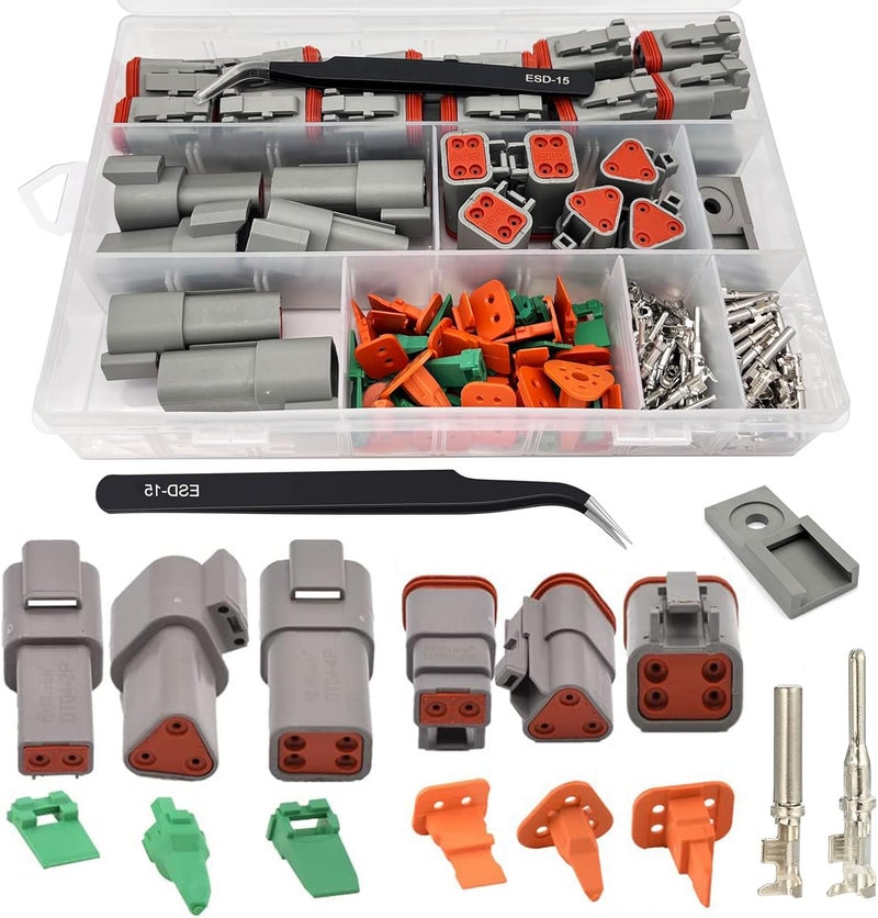 Twippo Deutsch Connector Kit 18 Sets, 2/3/4 Pin DT Connector Kit, Automotive Electrical Waterproof Wire Connectors, Electrical Connectors Kit with 16# Stamped Contacts for Car RV Truck Wiring 22-16AWG - Image 1
